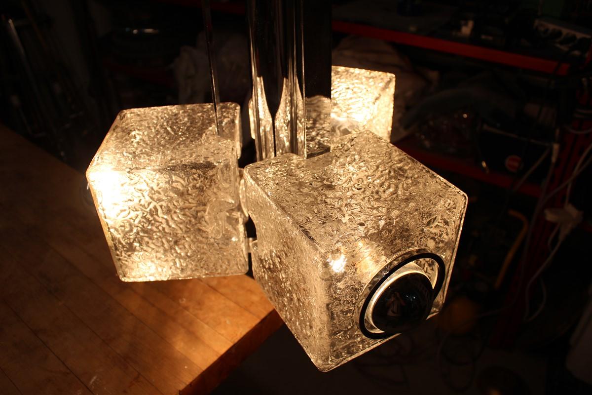 Lampadario cubico in vetro di Murano 1970s Veart Design Trasparente Silver in vendita 4