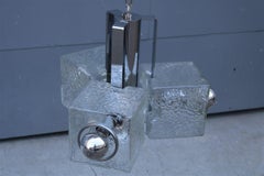Lampadario cubico in vetro di Murano 1970s Veart Design Trasparente Silver