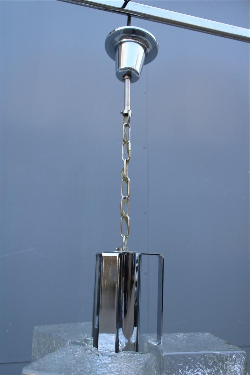 Cubic Italian Murano Glass Chandelier 1970s Veart Design Trasparent Silver In Good Condition For Sale In Palermo, Sicily