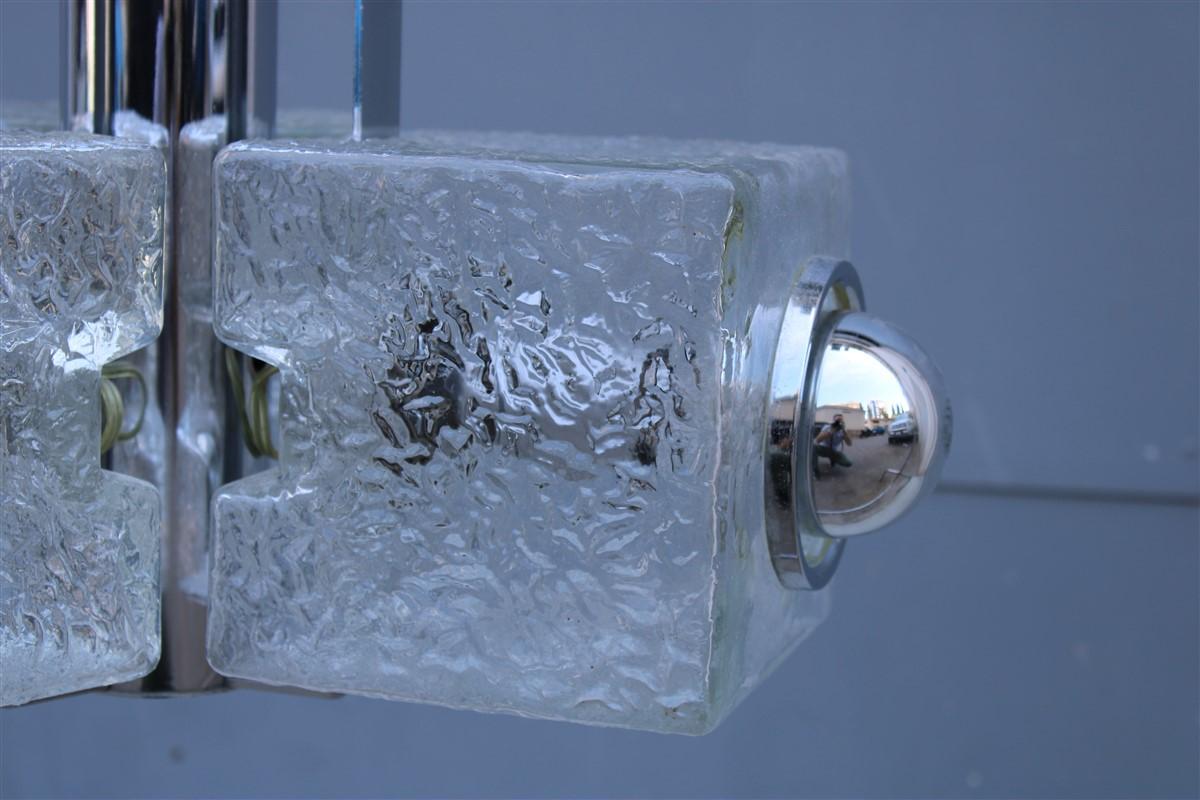 Vetro di Murano Lampadario cubico in vetro di Murano 1970s Veart Design Trasparente Silver in vendita
