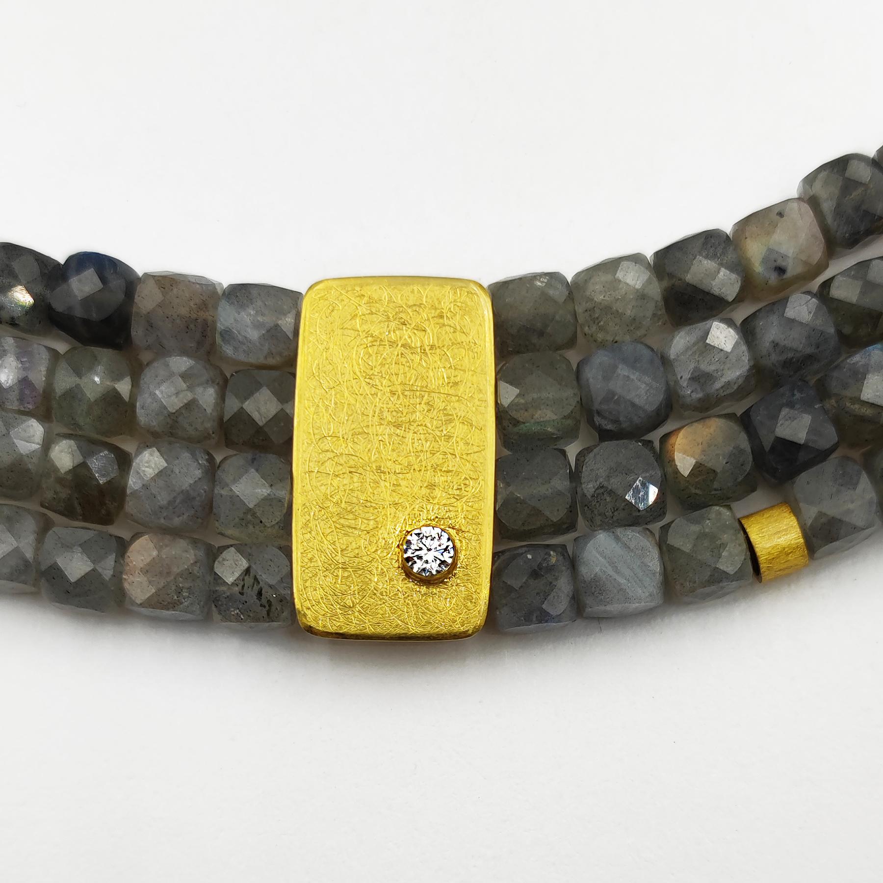 Cubic Labradorite Zircone Multi-Strand Beaded Hand Made Artist Design Necklace For Sale 5