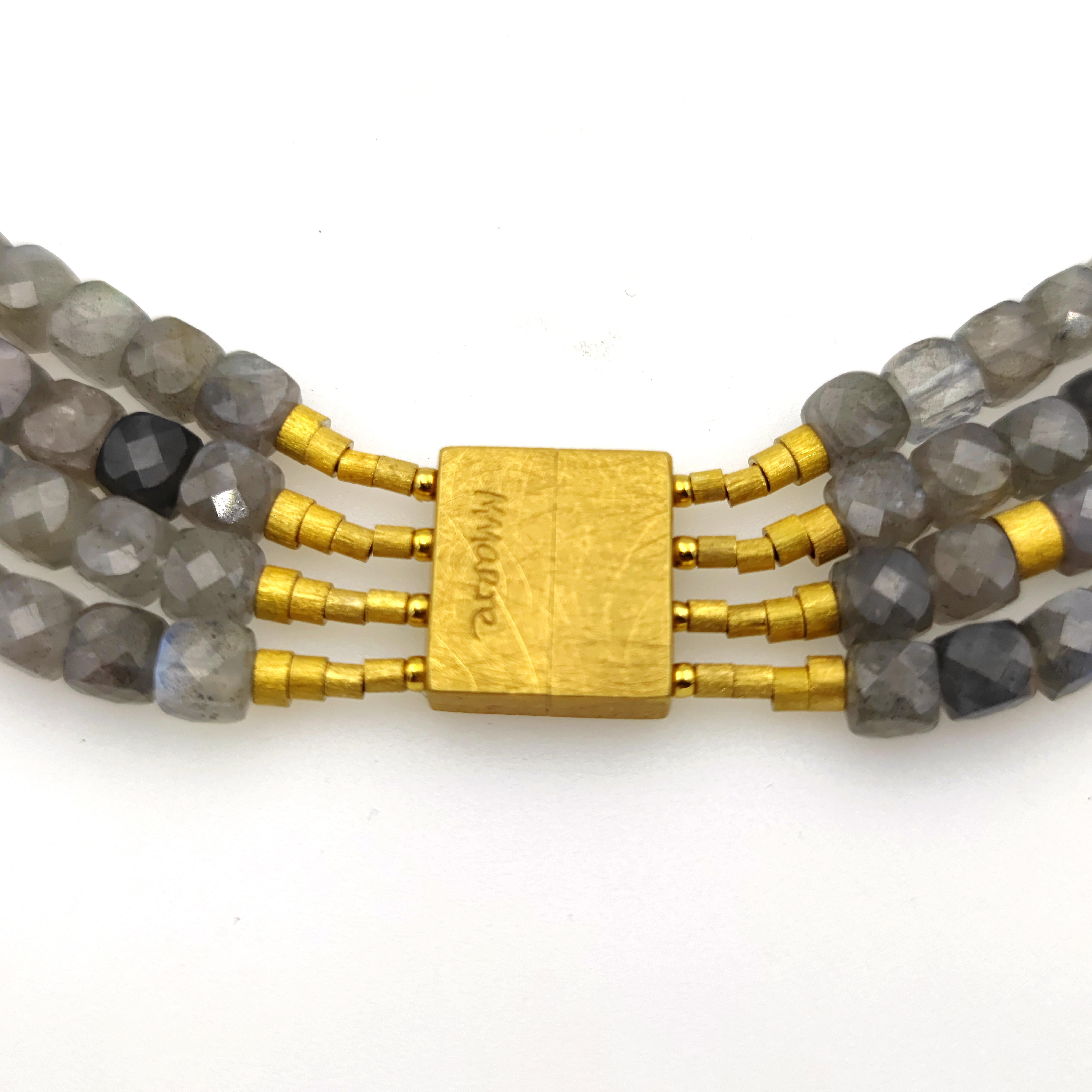 Cubic Labradorite Zircone Multi-Strand Beaded Hand Made Artist Design Necklace For Sale 3