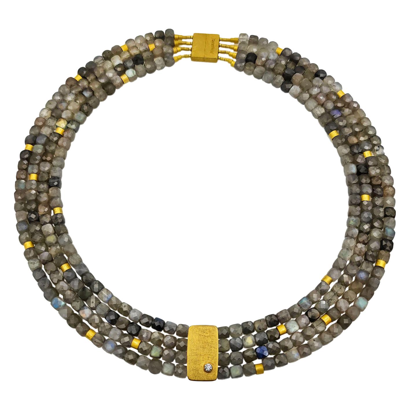 Cubic Labradorite Zircone Multi-Strand Beaded Hand Made Artist Design Necklace For Sale