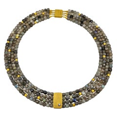 Cubic Labradorite Zircone Multi-Strand Beaded Hand Made Artist Design Necklace