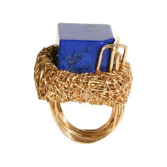 Cubic Lapis Lazuli in 14 Karat Gold Contemporary Cocktail Ring by Sheila Westera