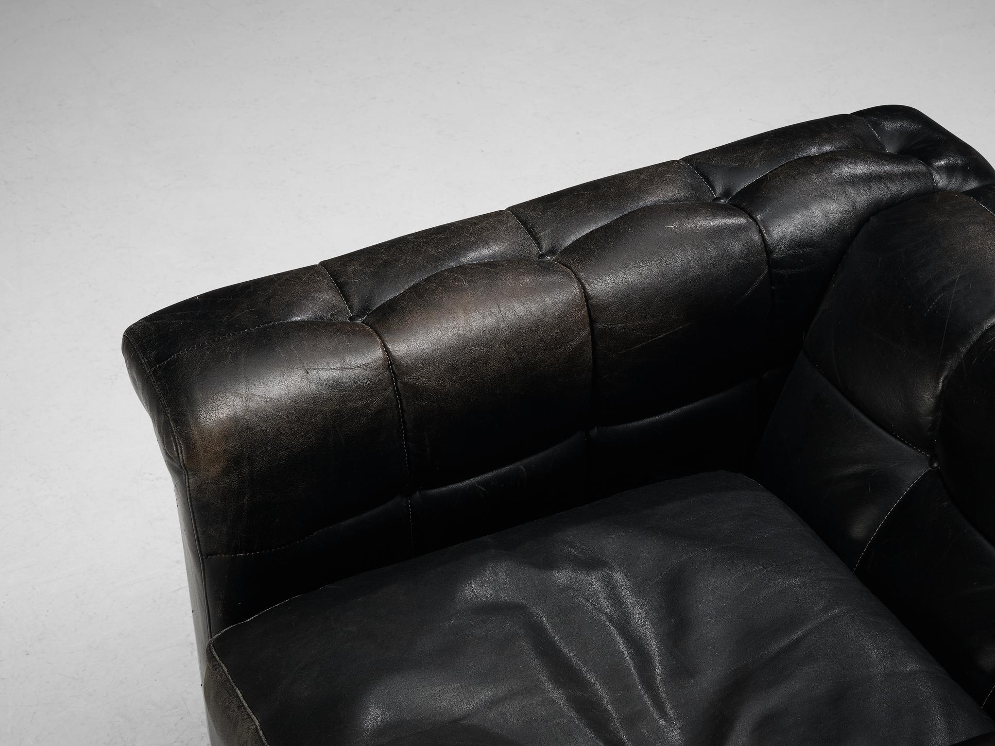 Post-Modern Cubic Lounge Chair in Black Leather For Sale