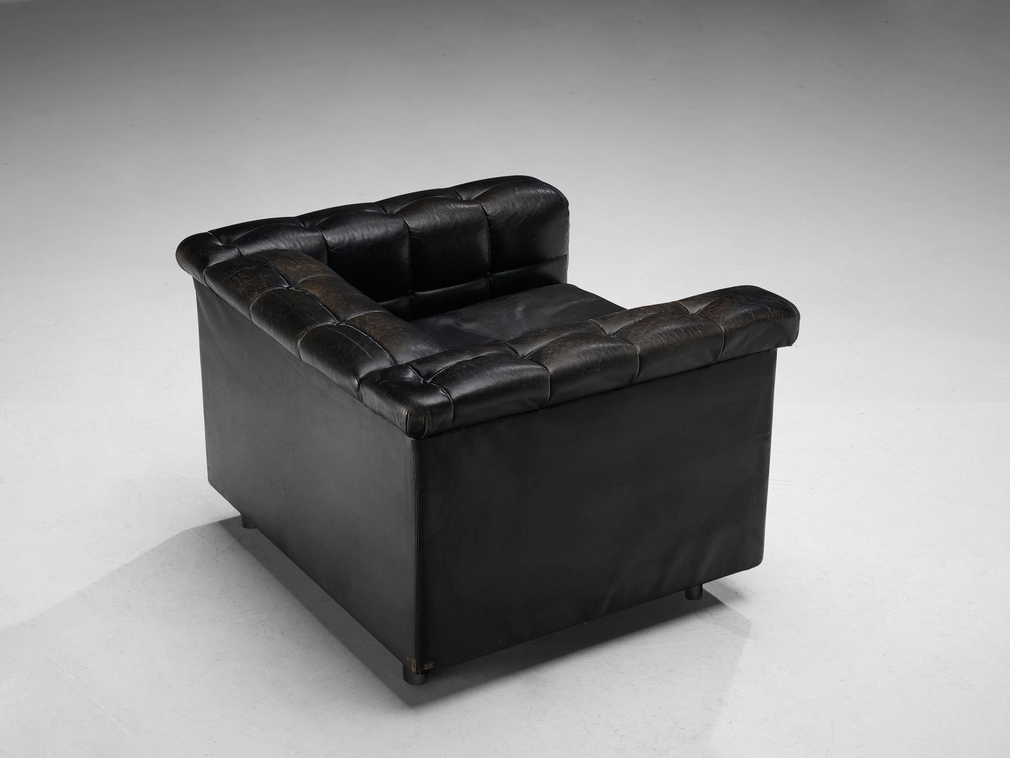 Late 20th Century Cubic Lounge Chair in Black Leather For Sale