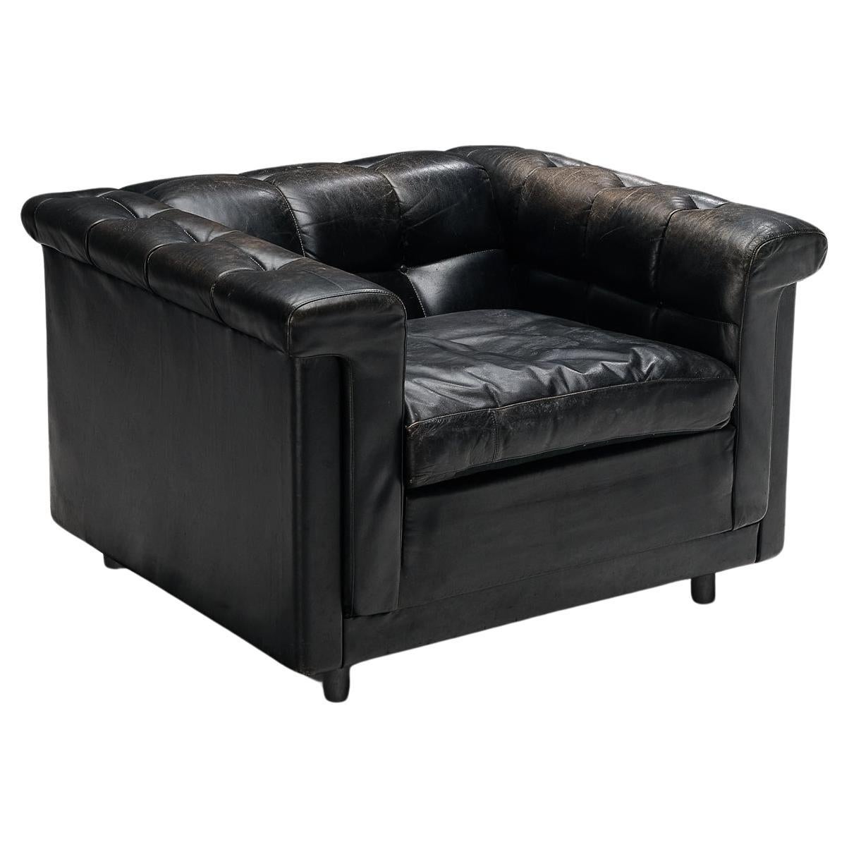 Cubic Lounge Chair in Black Leather  For Sale