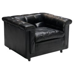 Vintage Cubic Lounge Chair in Black Leather 