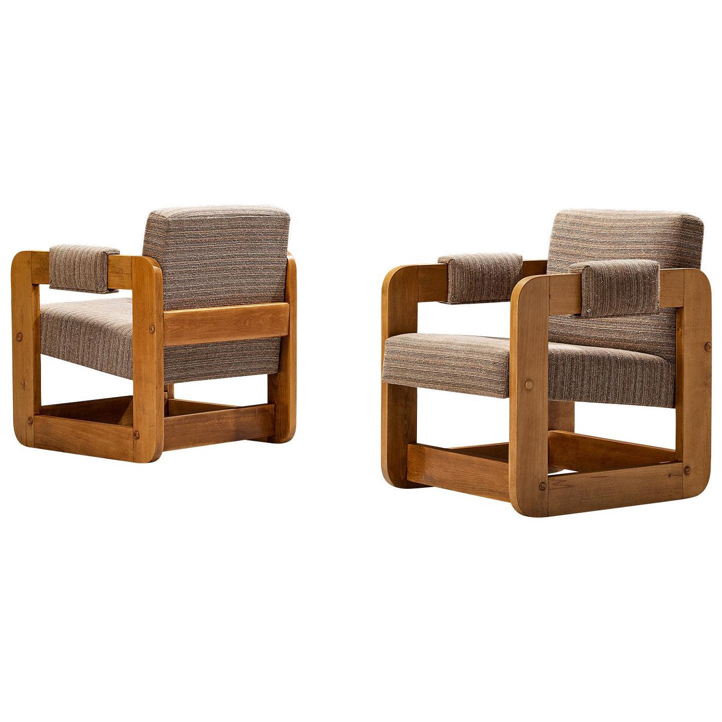 Cubic Lounge Chairs in Light Grey Upholstery For Sale