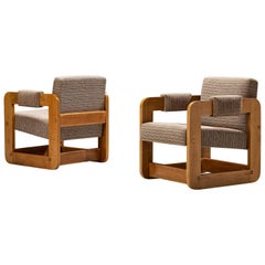 Cubic Lounge Chairs in Light Grey Upholstery Cubic Lounge Chairs in Light Grey Upholstery