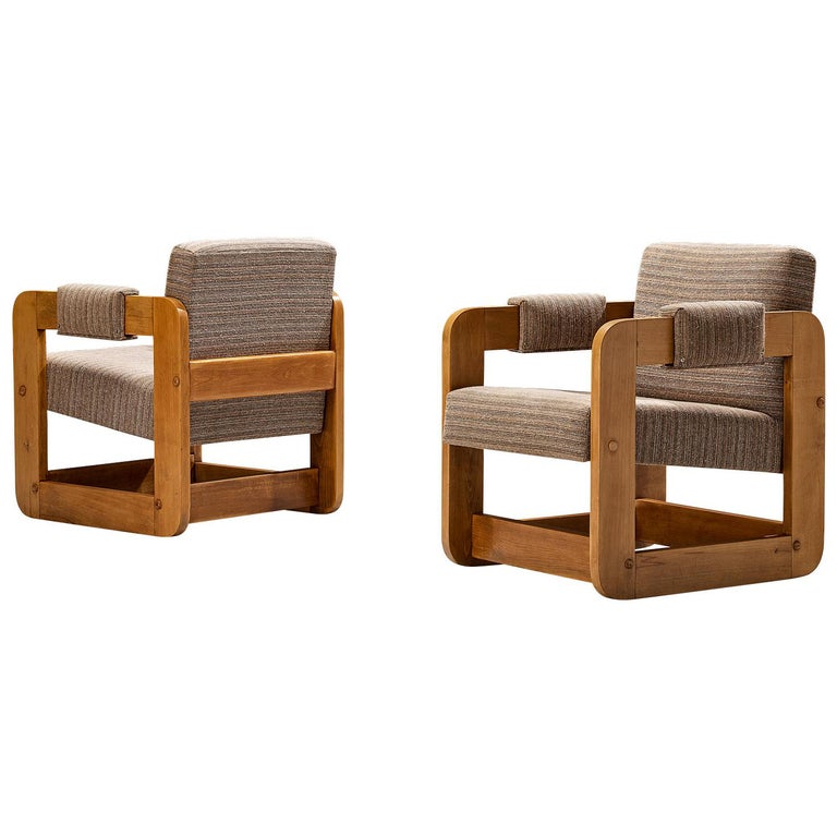Cubic Lounge Chairs in Light Grey Upholstery