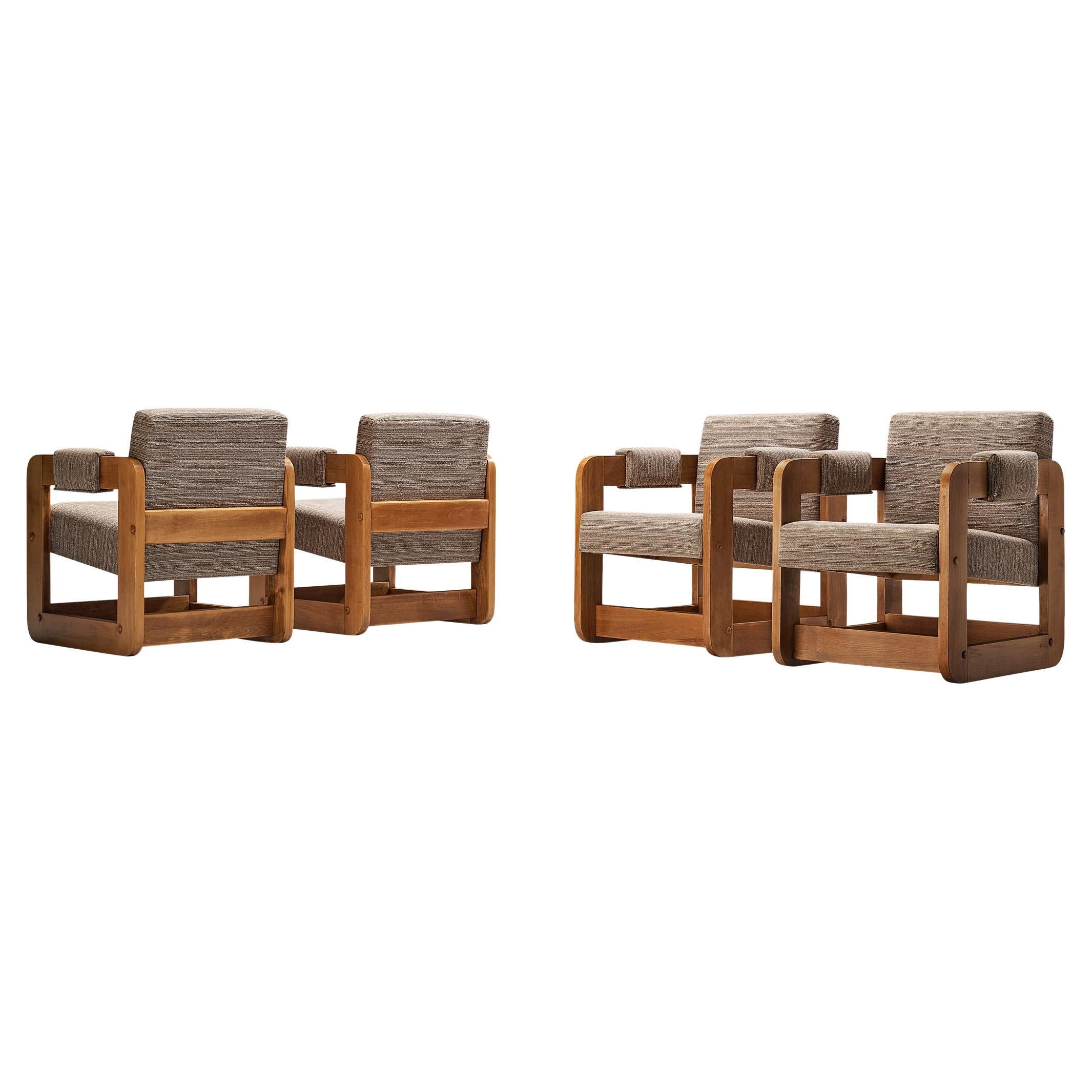 Cubic Lounge Chairs in Light Grey Upholstery