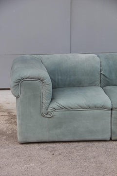 Cubic Modular Sofa Italian Design 1970 Pietro Arosio Light Green Colored Leather
