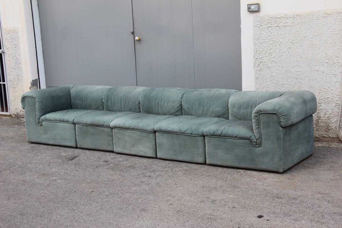 Animal Skin Cubic Modular Sofa Italian Design 1970 Pietro Arosio Light Green Colored Leather