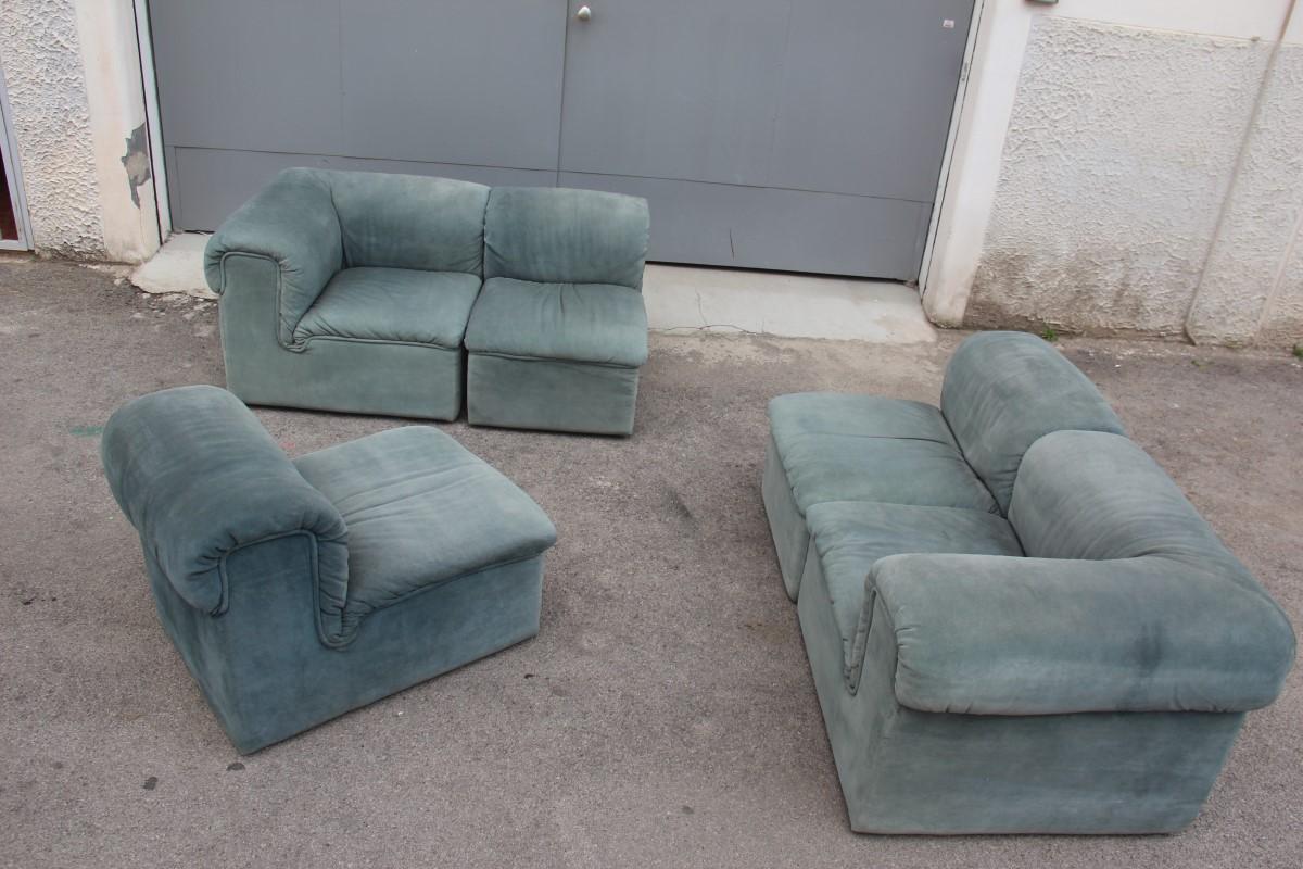 Cubic Modular Sofa Italian Design 1970 Pietro Arosio Light Green Colored Leather For Sale 3