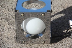 Cubic Perforated Table Lamp Italian Design 1970s Silver Color Steel Sonneman