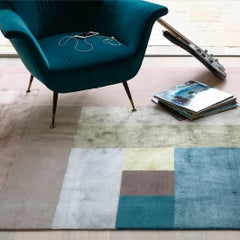 Hand-Knotted Buff Rug in Contemporary Rhythmic Cubic Design
