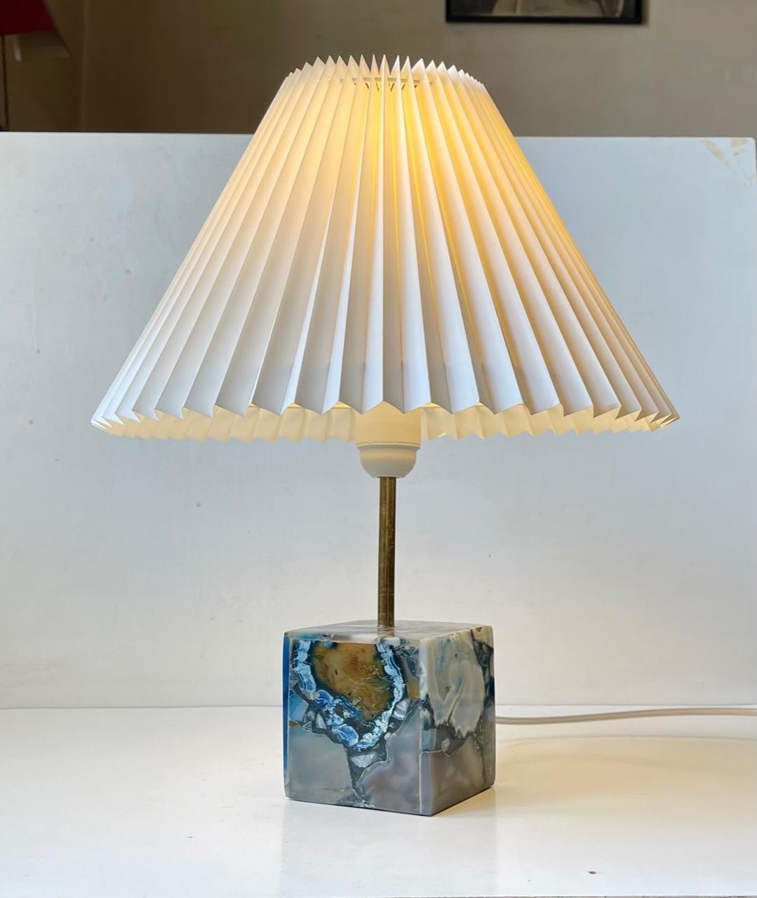 Contemporary Cubic Scandinavian Table Lamp in Blue Agate For Sale