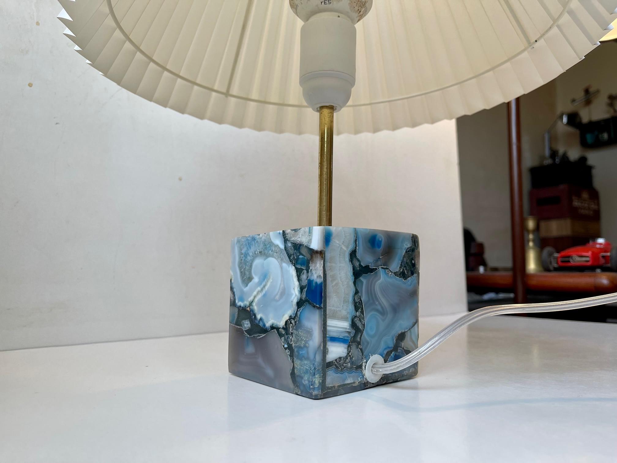 Cubic Scandinavian Table Lamp in Blue Agate For Sale 1