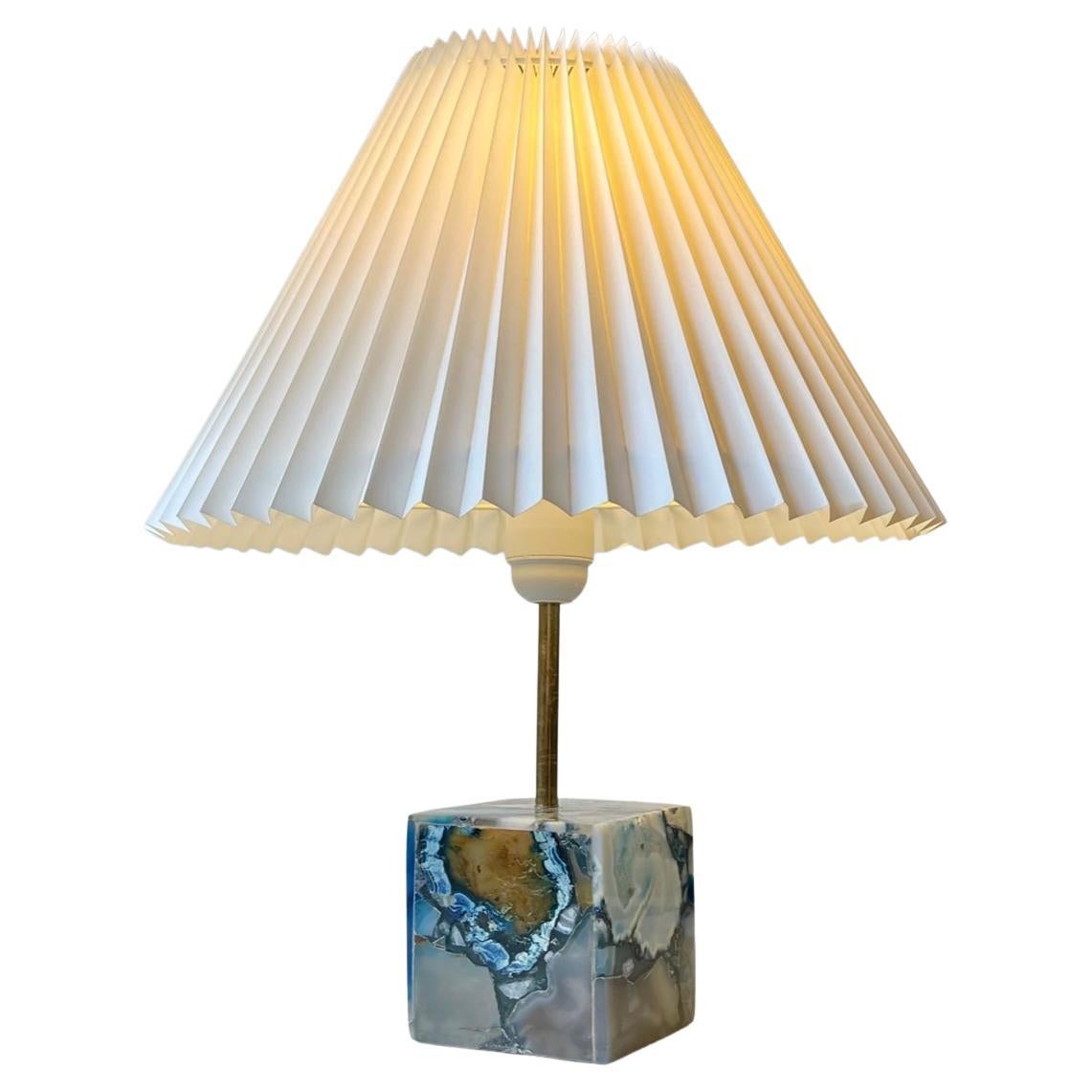 Cubic Scandinavian Table Lamp in Blue Agate For Sale