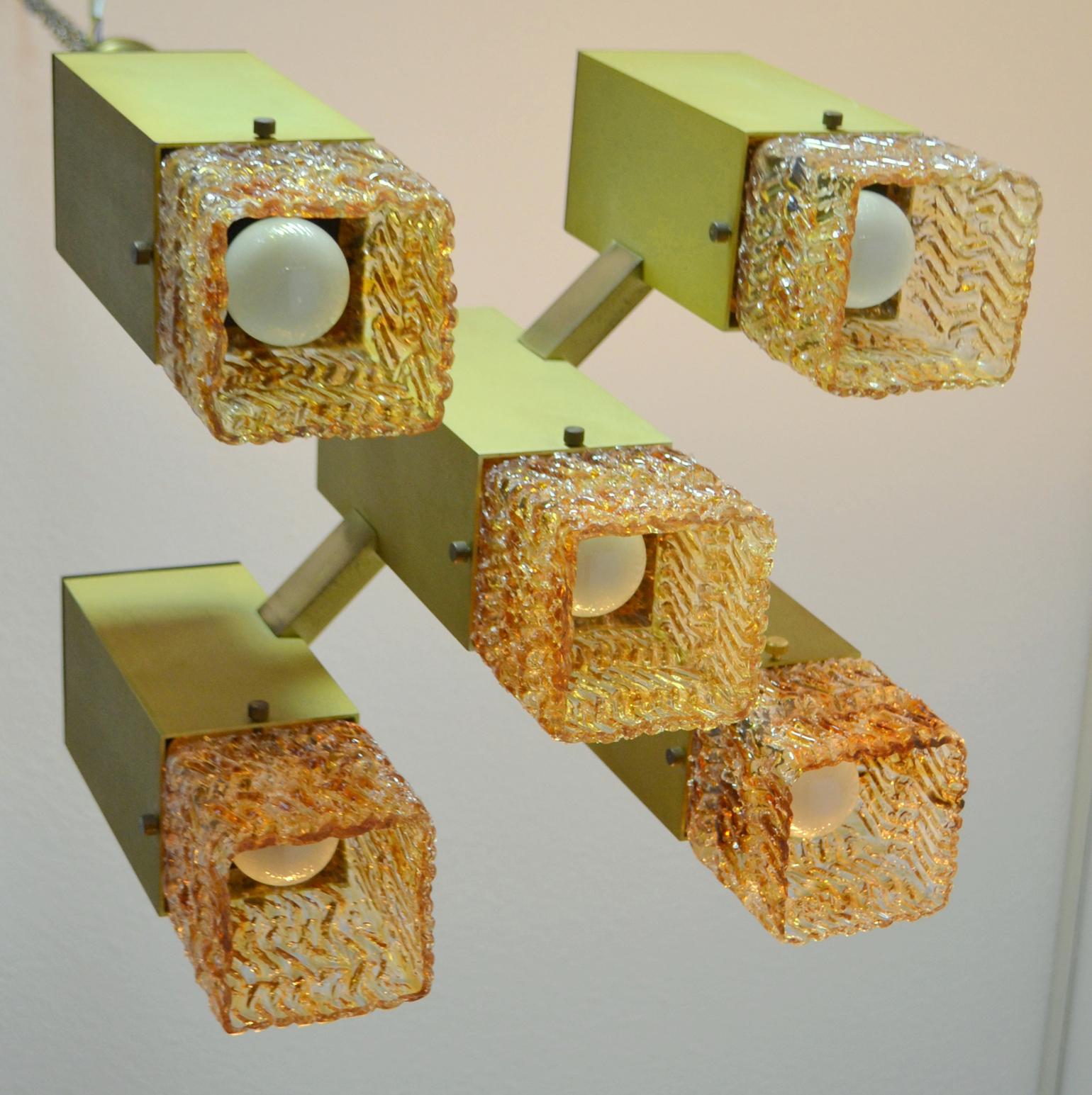 Lustre Cubic Sciolari en verre ambré et métal  en vente 2