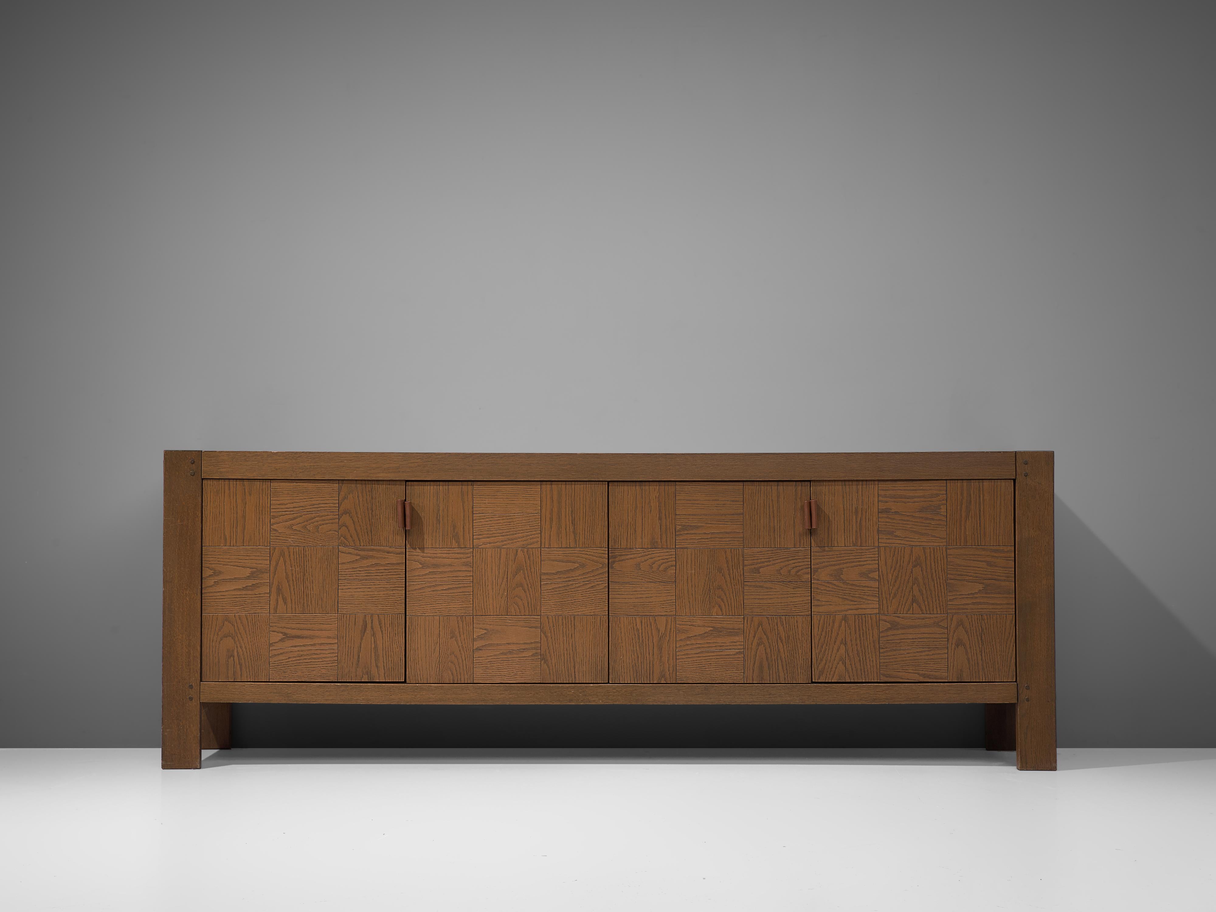 Late 20th Century Cubic Sideboard in Stained Oak with Inlayed Doors