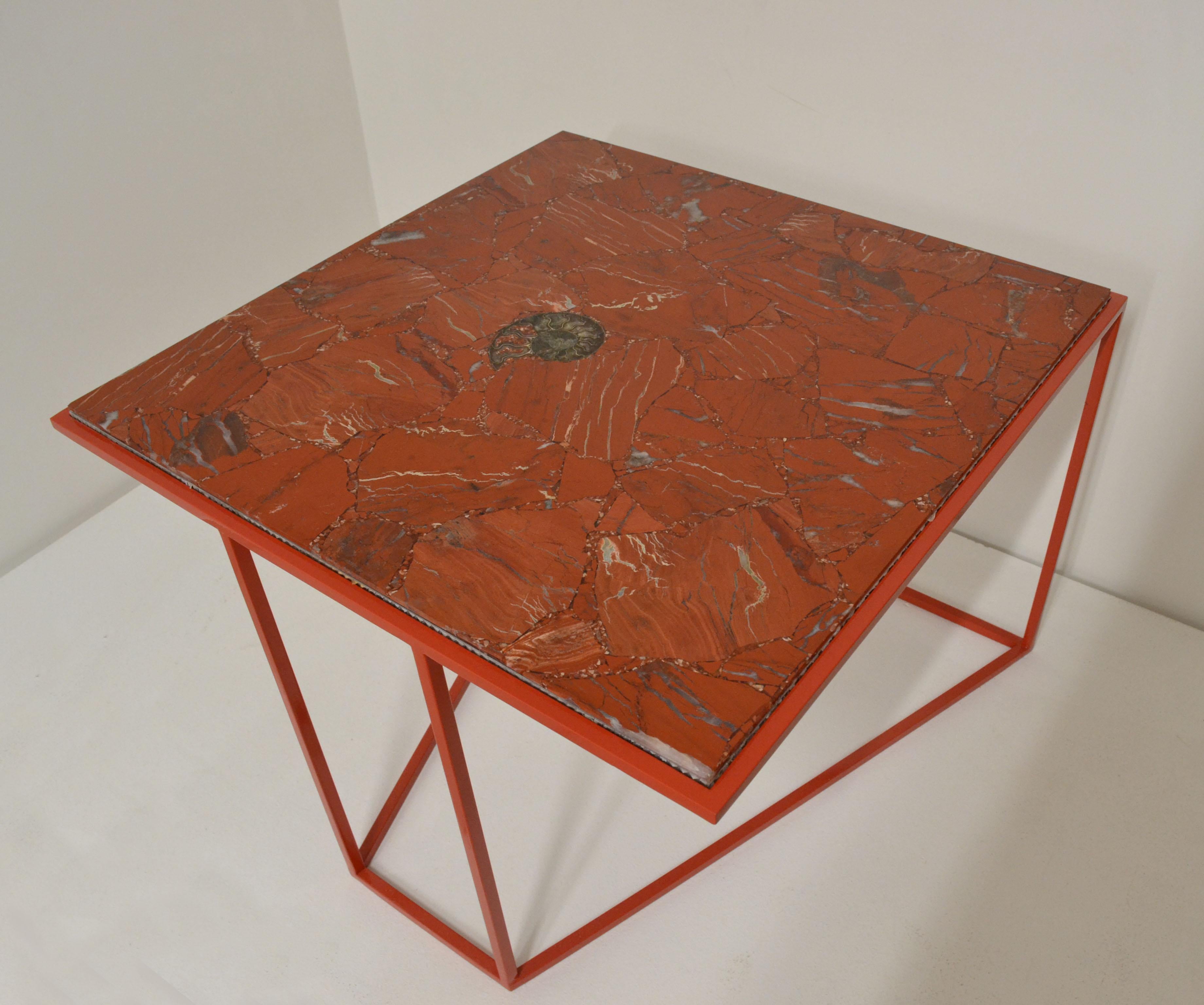 Spanish 'Cubic' Square Red Jasper Gemstone Cocktail / Coffee / Centre Table For Sale