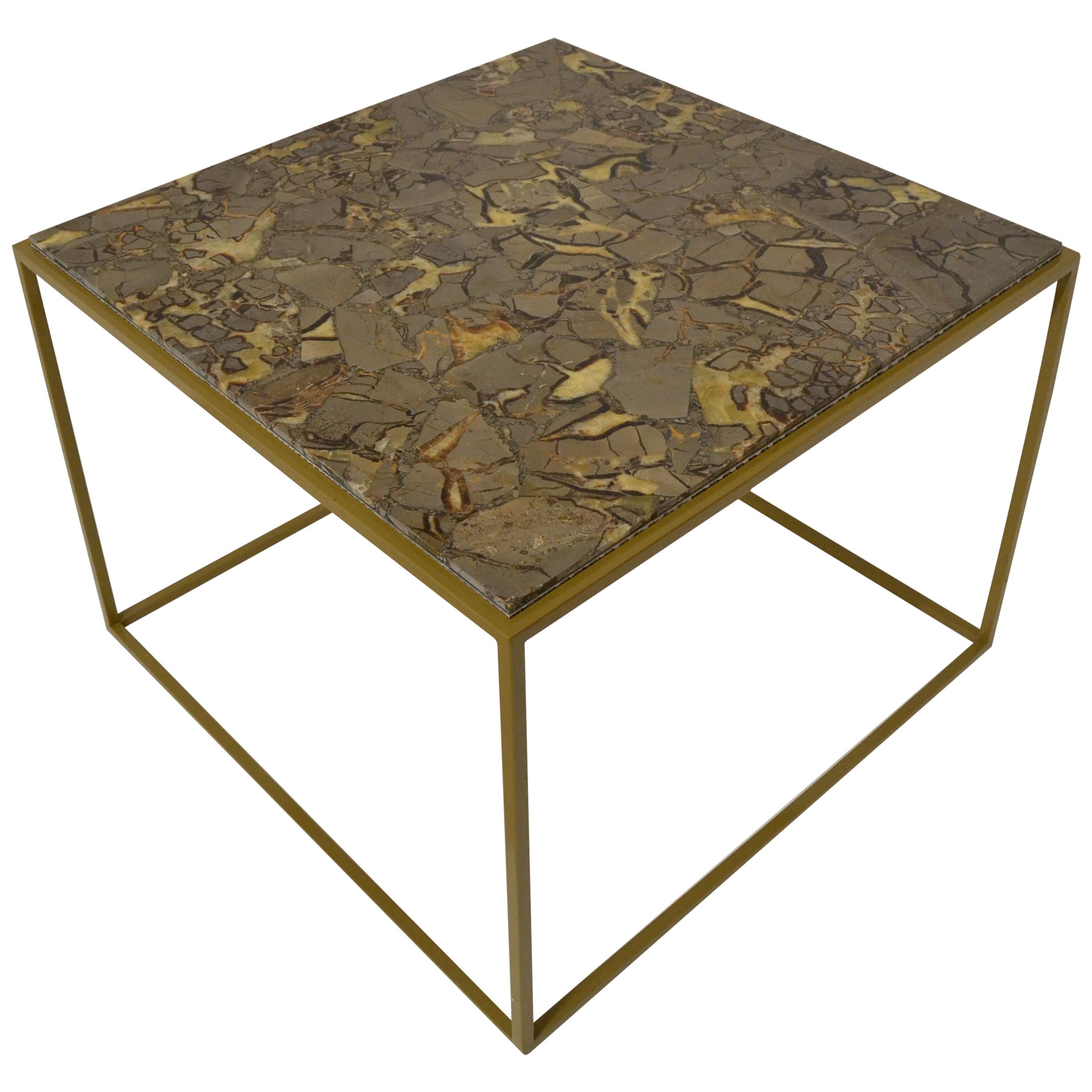 'Cubic' Square Turtle Jasper Gemstone Cocktail / Centre / Coffee Table im Angebot