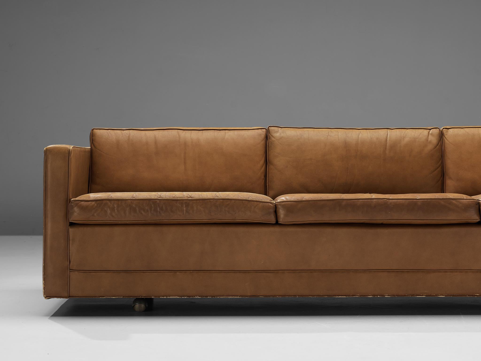Artifort Cubic Three-Seat Sofa in Brown Leather  For Sale 1
