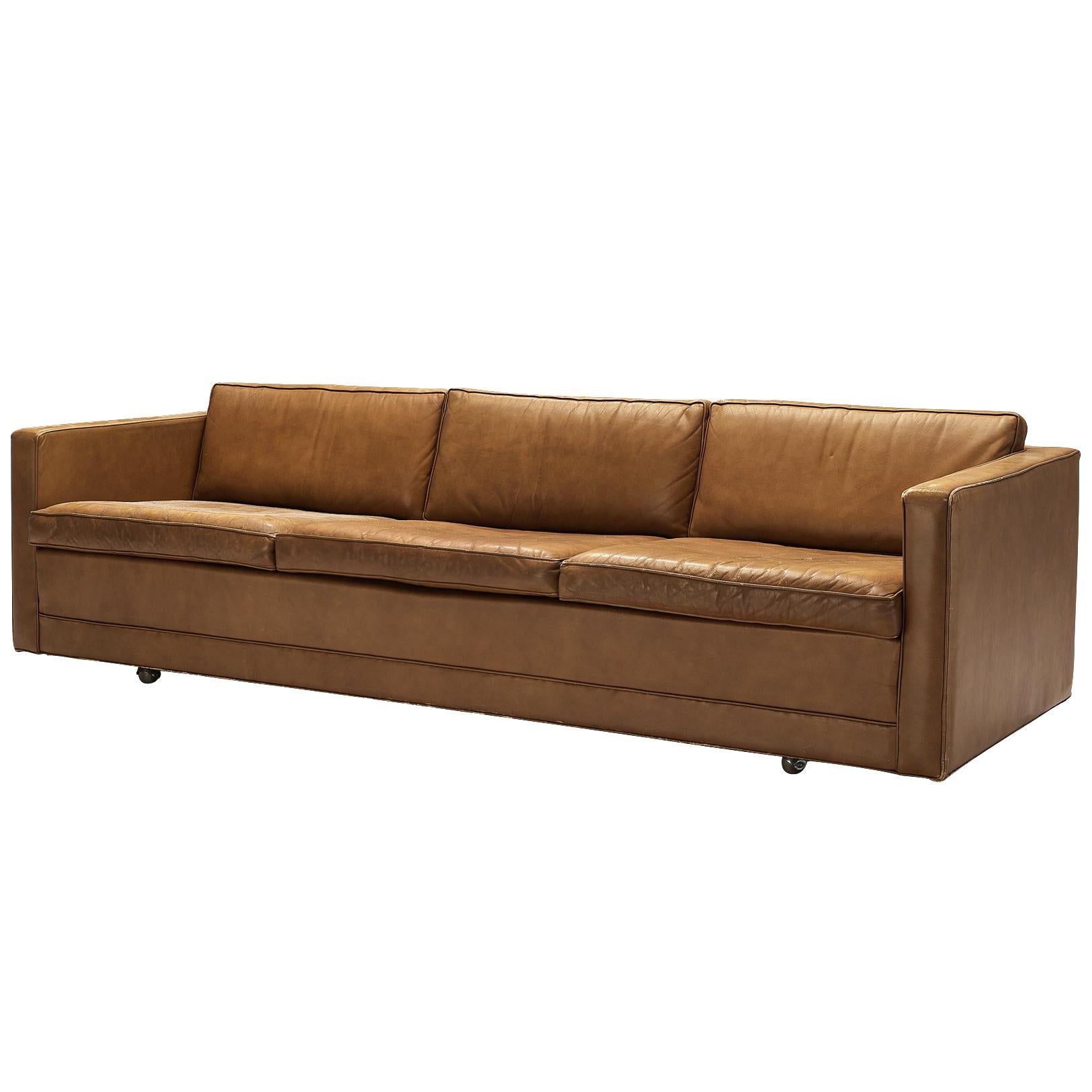 Cubic Artifort Three-Seat Sofa in Brown Leather