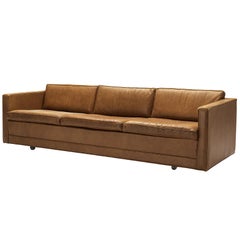 Vintage Cubic Artifort Three-Seat Sofa in Brown Leather