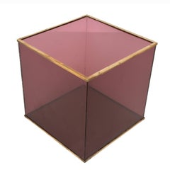 Portariviste italiano in lucite viola cubica e ottone in stile Rizzo, anni '70