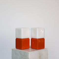 Cubic White and Orange Table Lamps by Holm Sørensen, 1960s, Denmark