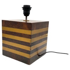 Cubic Wooden and Brass Table Lamp Base, Italy, 1970s