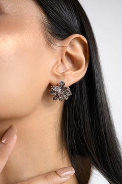 Cubic Zirconia Antique Style Lily Flower Stud Earrings for Fiance Gift in Silver