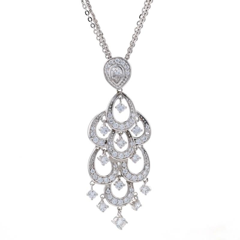 Light the night when you make an entrance wearing this dazzling necklace! Fashioned in sterling silver, this piece is comprised of three cable-style chains and a chandelier-style pendant adorned with cubic zirconias (CZ's). Forming glistening prisms