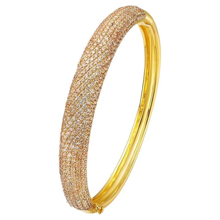 Cubic Zirconia Gold Plated Sterling Silver Bangle Bracelet 