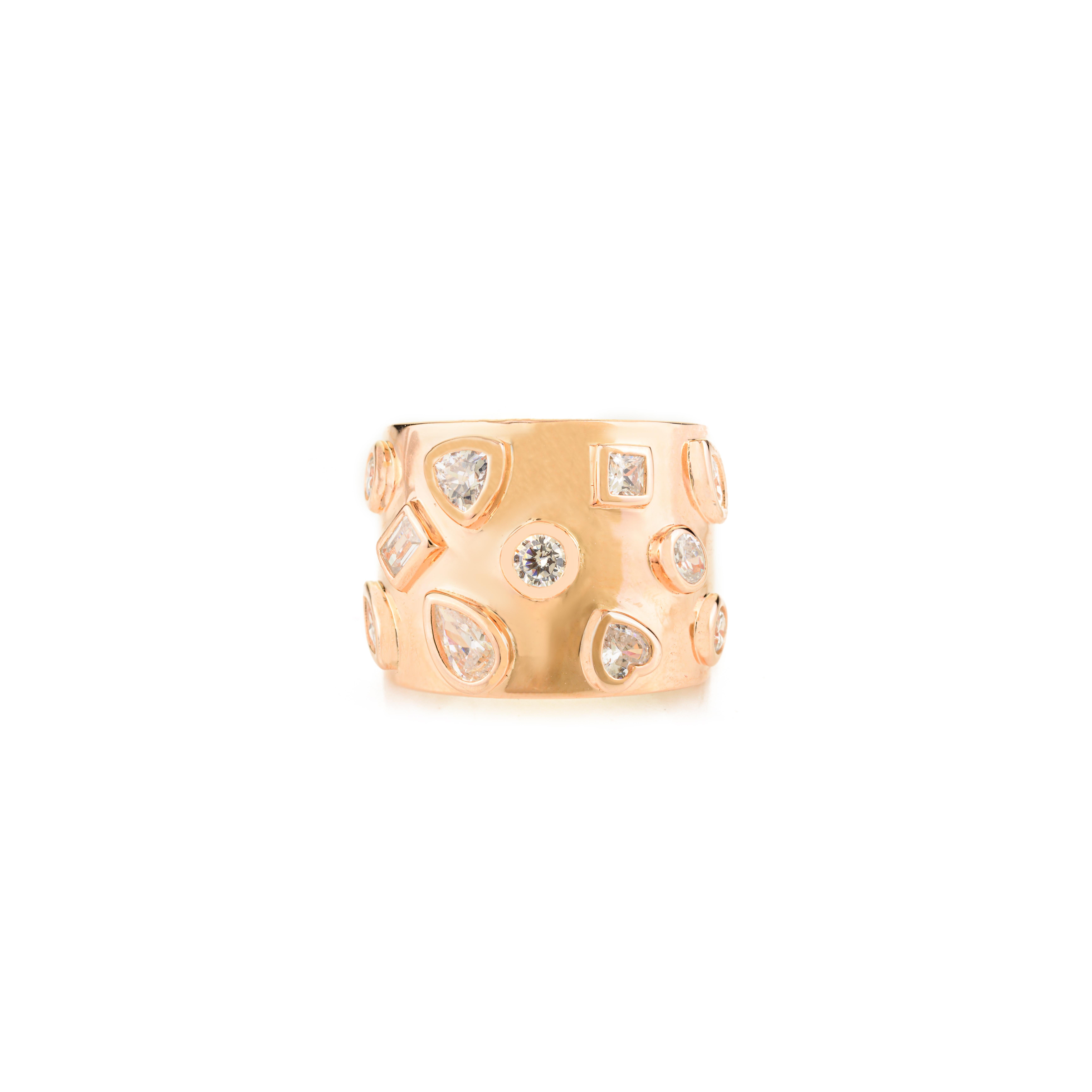 in vendita:  Anello con zirconia cubica con impostazione gitana, audace e di design, per regali in argento 9