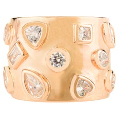 Cubic Zirconia Gypsy Setting Bold Designer Barrel Bnad Ring for Gifts in Silver