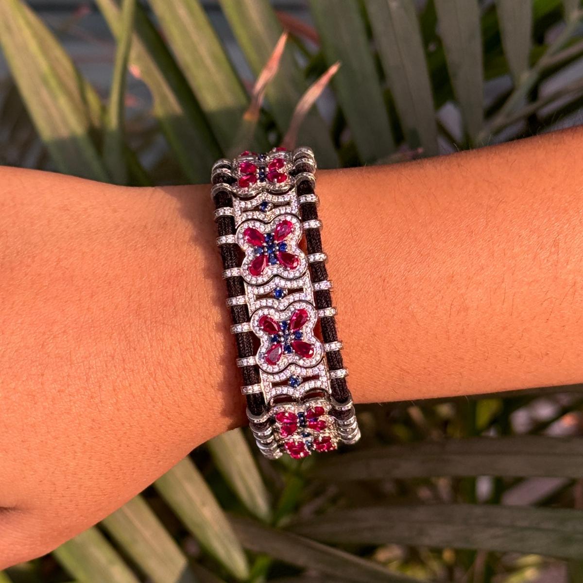 Cubic Zirconia Macrame Black Thread Bracelet in sterling silver. You shall need statement thread bracelet to make a statement with your look. Each piece features dazzling cubic zirconia stones, renowned for their brilliance and clarity, set in