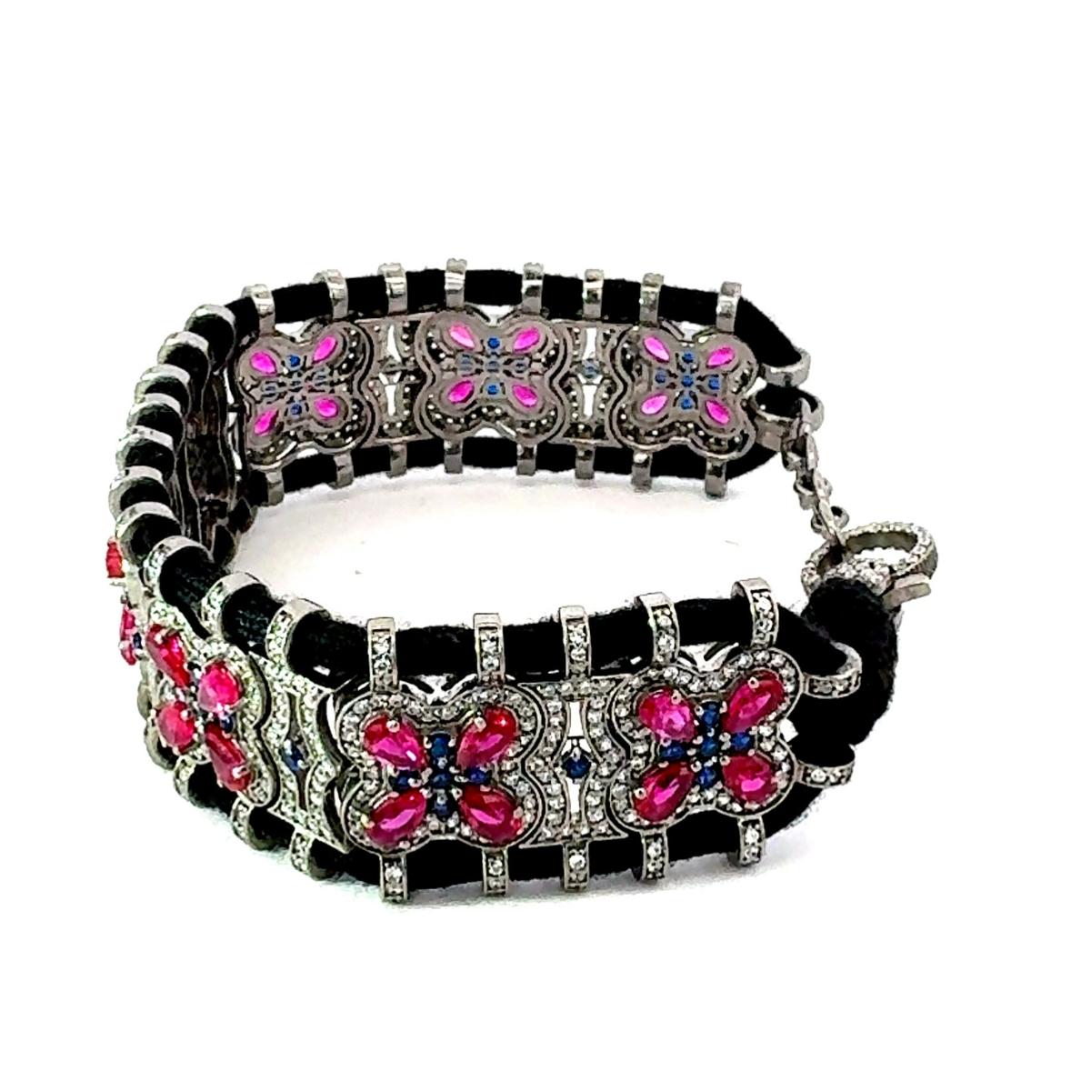 Art Deco Silver and Cubic Zirconia Macrame Black Thread Bracelet Luxury Costume Jewelry For Sale