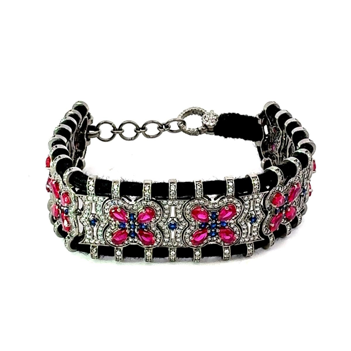 Silver and Cubic Zirconia Macrame Black Thread Bracelet Luxury Costume Jewelry For Sale 3