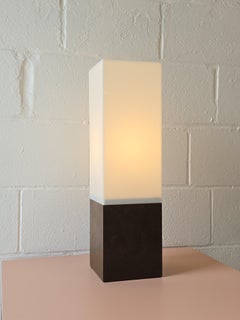 Cubical Acrylic Shade Wood Base Table Lamp