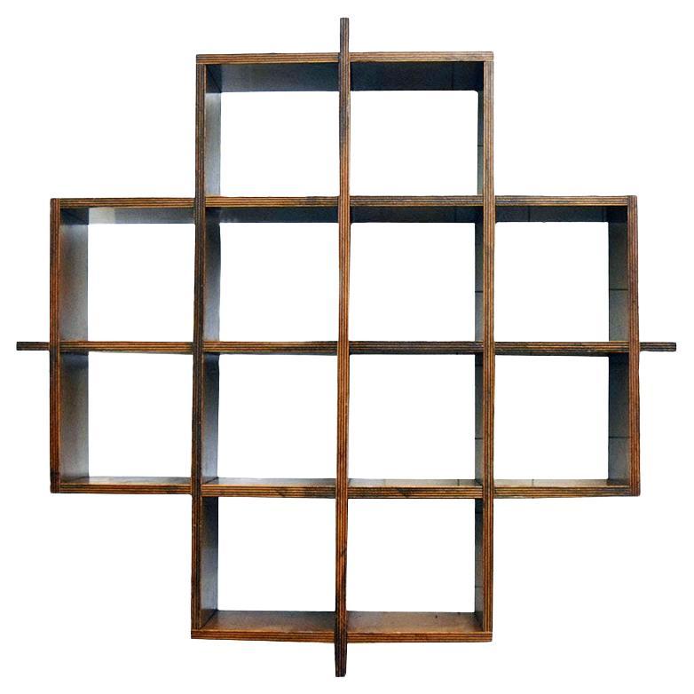 Cubical wall bookcase in laminated made in Italy 1970s For Sale