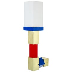 Cubico Wall Lamp in Brass Colored and White Glass, Handmade in Italy