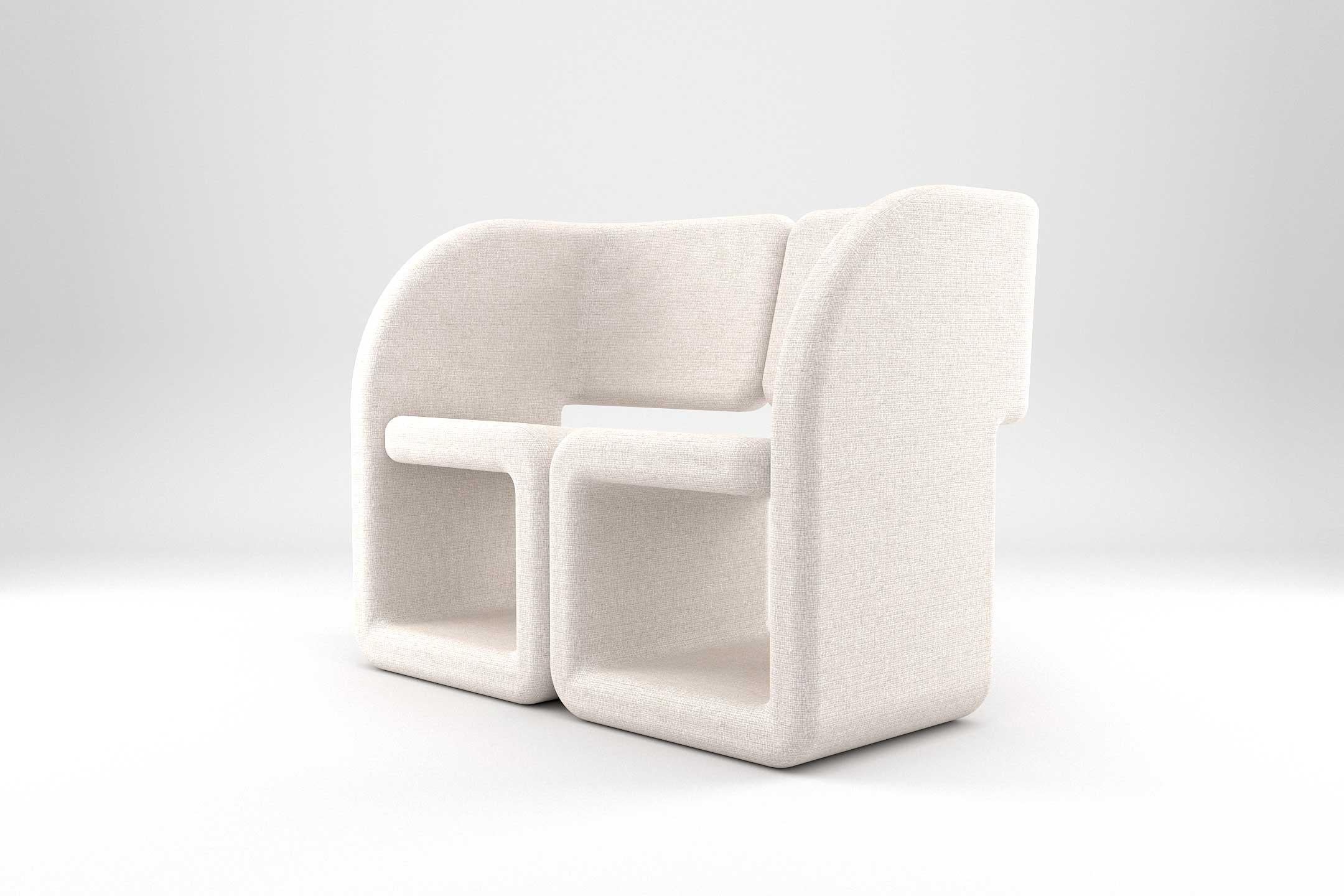 Modern Cubiq 2 Seat Sofa - Fully Upholstered Modular Sofa in White Fabric For Sale