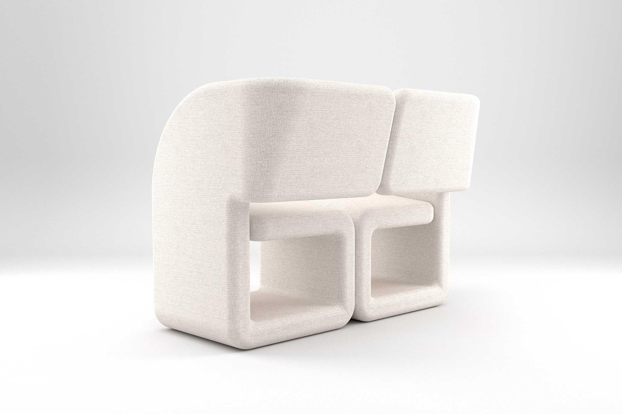 European Cubiq 2 Seat Sofa - Fully Upholstered Modular Sofa in White Fabric For Sale