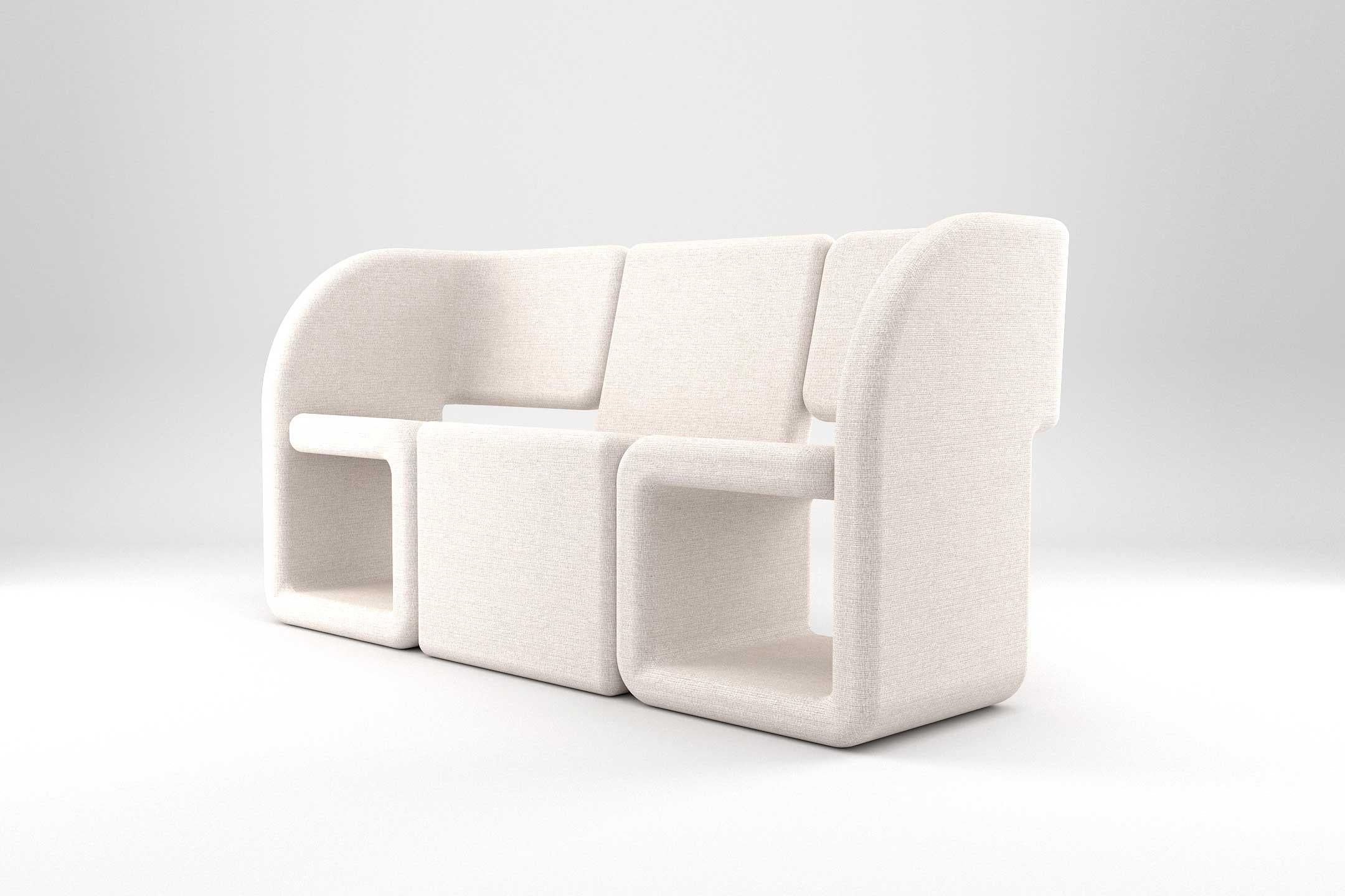 Moderno Divano Cubiq a 3 posti - Divano modulare completamente imbottito in tessuto bianco in vendita