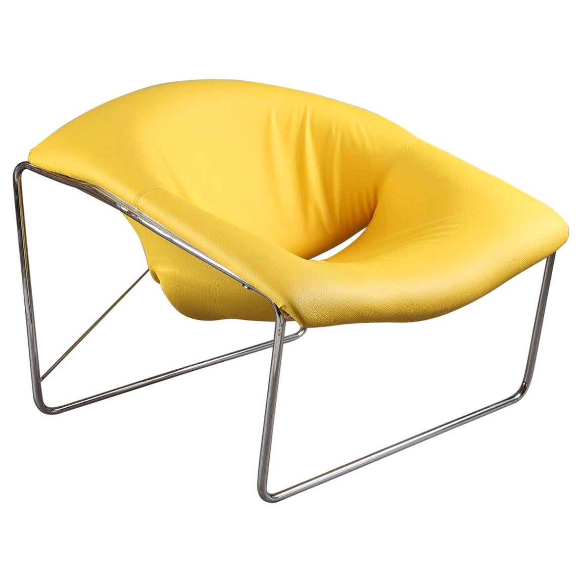 Cubique Chair with Steel Frame and Yellow Leather-Like Basis